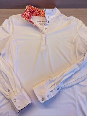 Romfh White Equestrian Embroidered Logo Show Shirt
